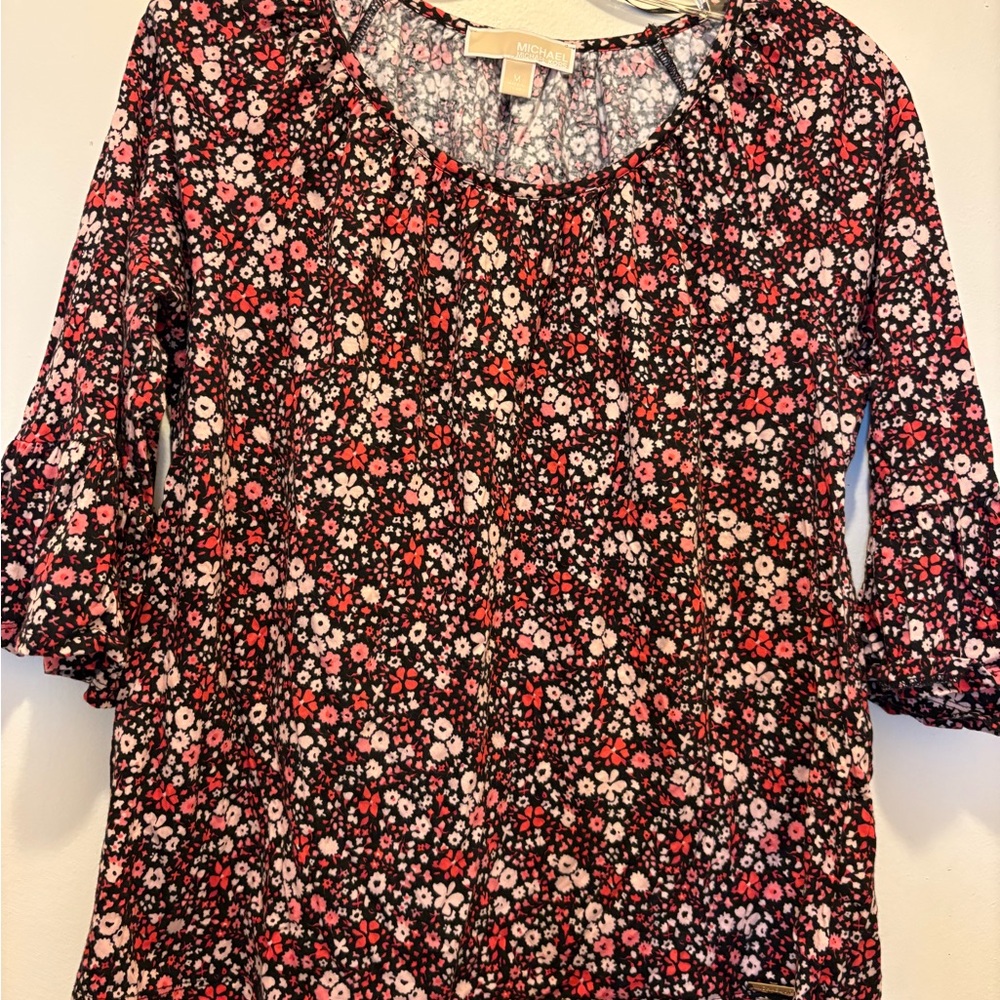 Michael Kors Red and Black Floral Skirt